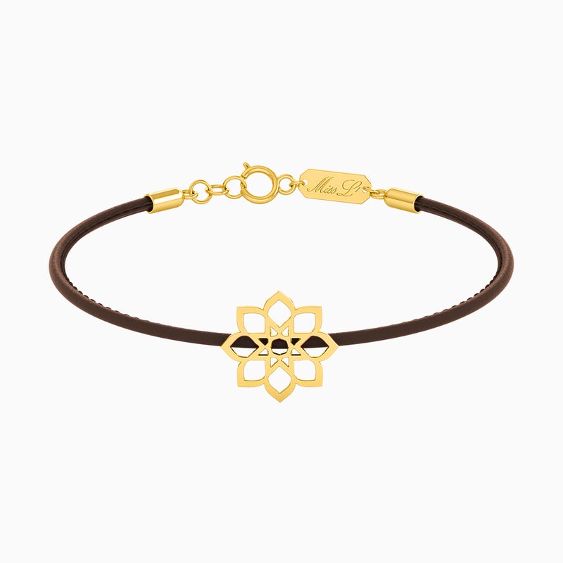 Miss L' by L'azurde Leather Bracelet Flower Pendant in 18K Gold - Image 1